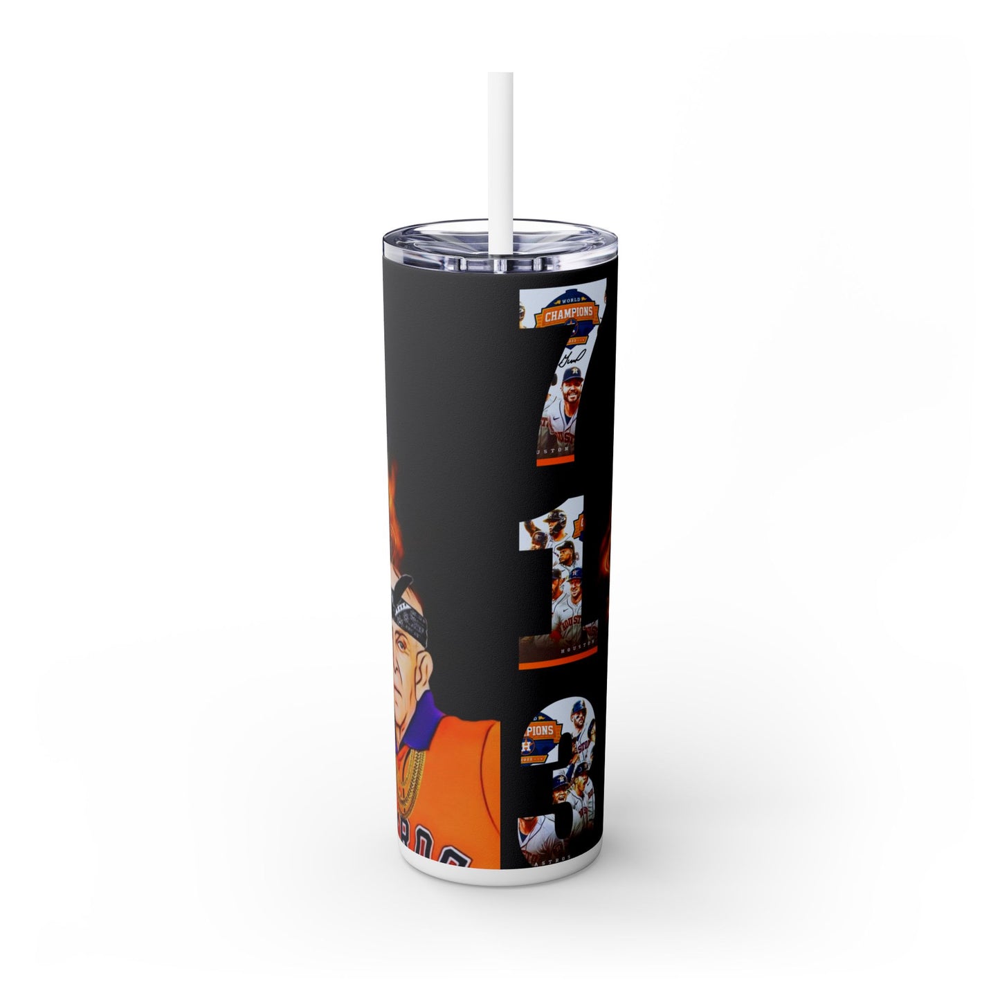 Astros Mack 713 Vibrant Skinny Tumbler with Straw, 20oz for Summer Sips, Celebration, Gifts, Travel, Music Lovers, Festivals