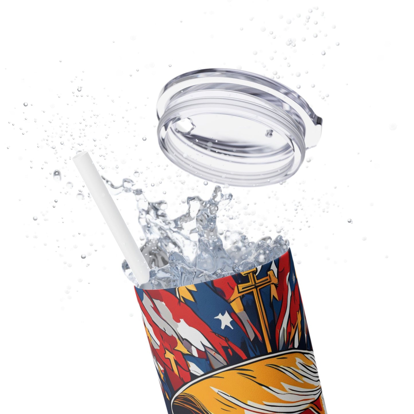 Trump Vibrant Skinny Tumbler with Straw, 20oz for Summer Sips, Celebration, Gifts, Travel, Music Lovers, Festivals