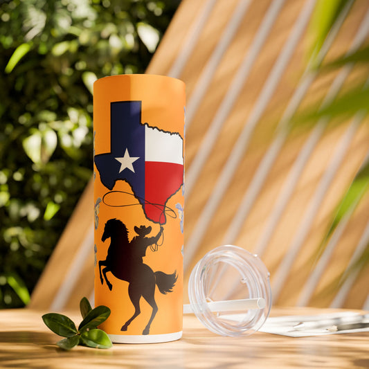 Texas Cowboy Skinny Tumbler with Straw, 20oz - Perfect for Souvenir, Gift, Party, Rodeo, Outdoor Events, Western Style