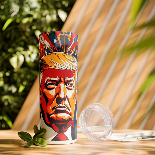 Trump Vibrant Skinny Tumbler with Straw, 20oz for Summer Sips, Celebration, Gifts, Travel, Music Lovers, Festivals