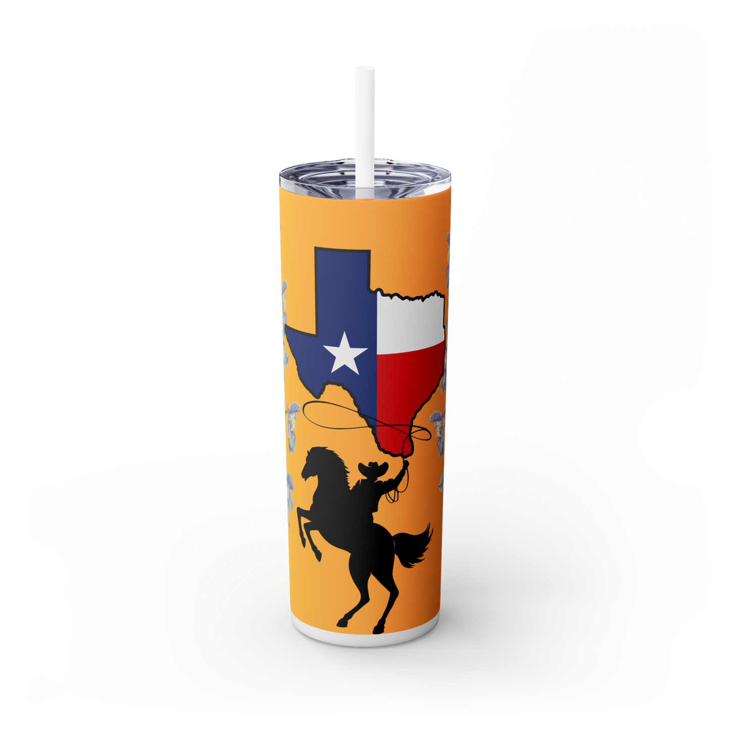 Texas Cowboy Skinny Tumbler with Straw, 20oz - Perfect for Souvenir, Gift, Party, Rodeo, Outdoor Events, Western Style