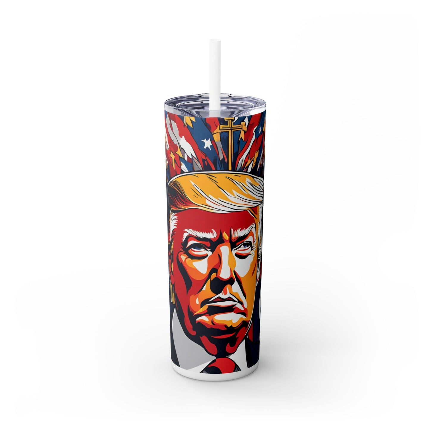 Trump Vibrant Skinny Tumbler with Straw, 20oz for Summer Sips, Celebration, Gifts, Travel, Music Lovers, Festivals