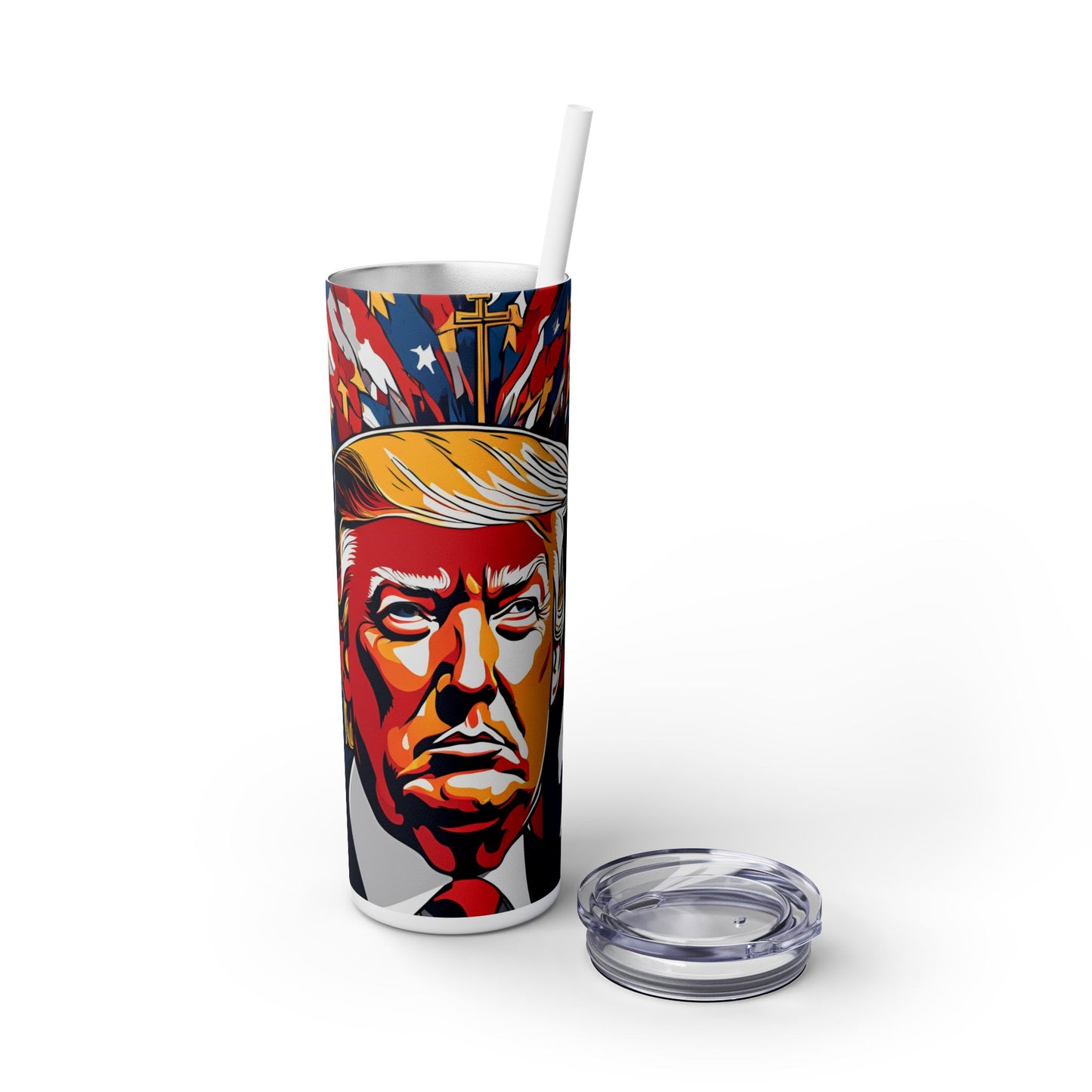 Trump Vibrant Skinny Tumbler with Straw, 20oz for Summer Sips, Celebration, Gifts, Travel, Music Lovers, Festivals